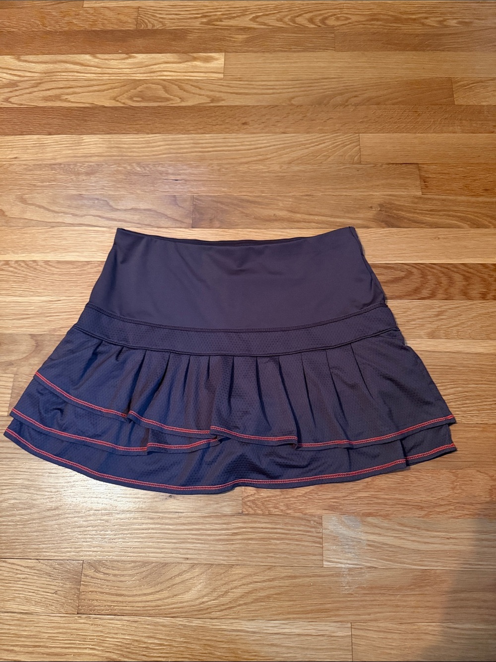 Lucky in Love brown Skater Skirt with Red Trim
